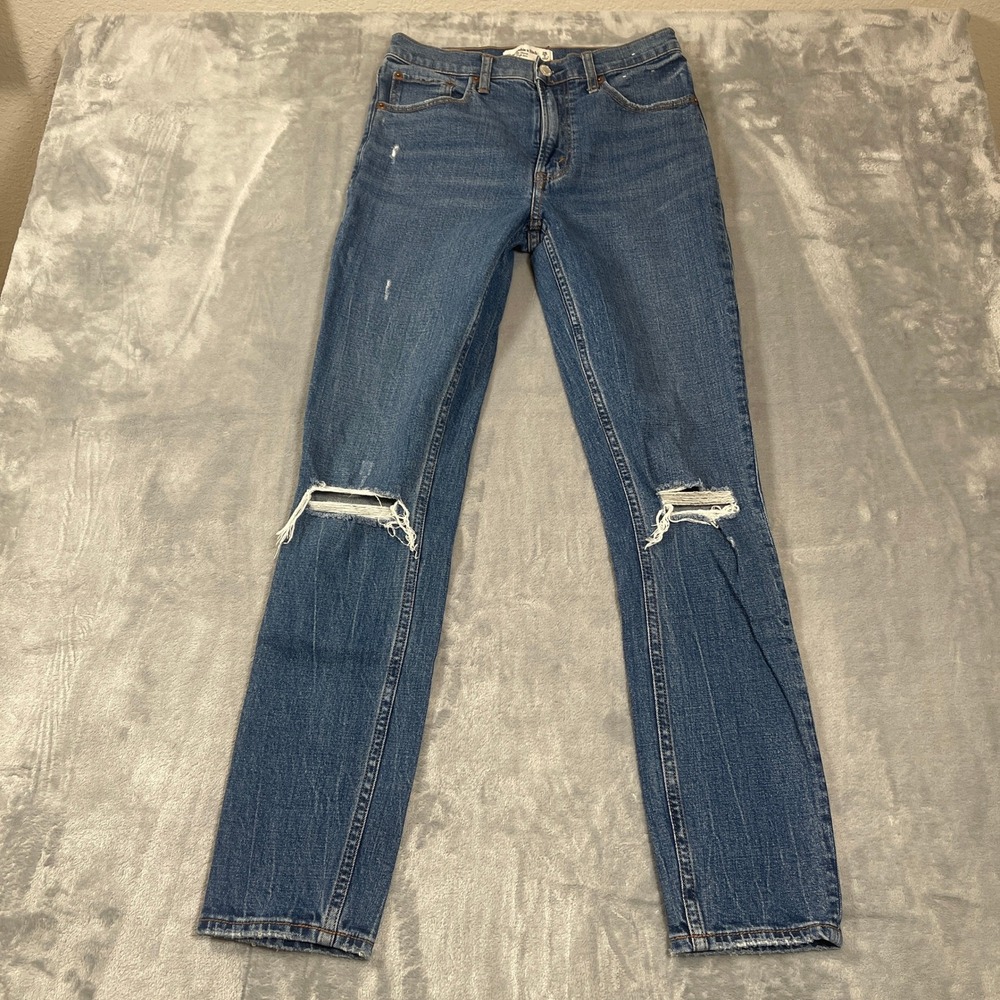 Abercrombie Women's Jeans Size 26 The Skinny High Rise Blue Distressed Ripped